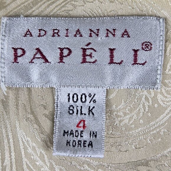 Adrianna Papell Size 4 Cream/Tan Patterned Jacket 100% Silk Button Front Closure - Picture 11 of 13